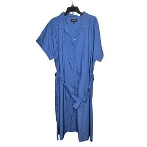 Banana Republic Quiet Luxury Blue Belted Tie Waist Midi Shirt Dress Size XXL